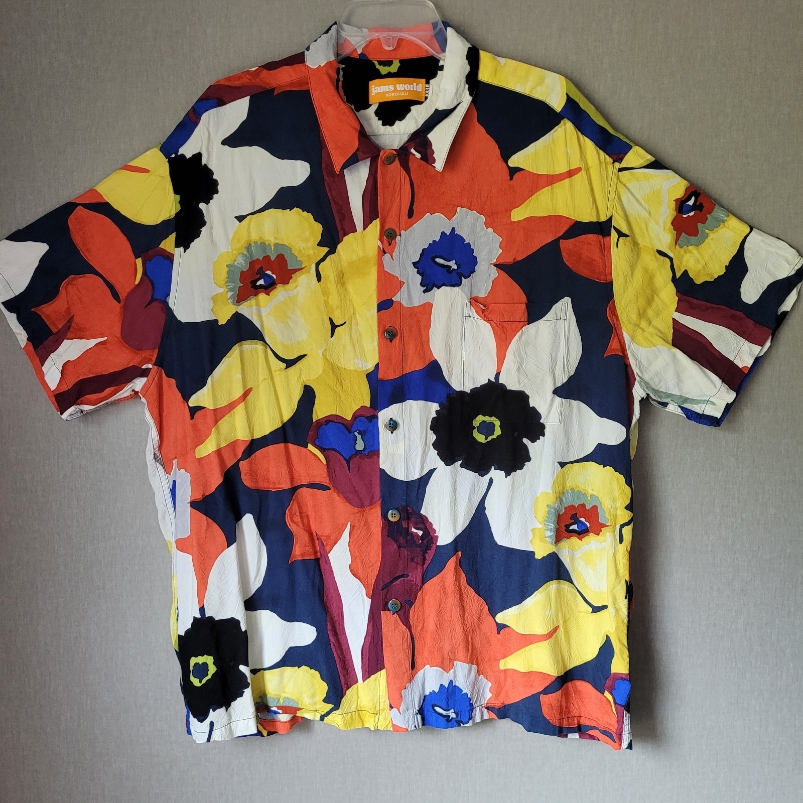 Vtg Jams World Honolulu Men's Xxl Cotton Shirt Bamboo Orchid Floral Art Print